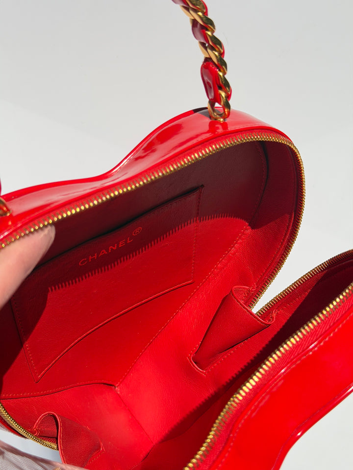 Chanel Barbie Red Heart Vanity Bag 24K Gold-Plated Hardware 1995