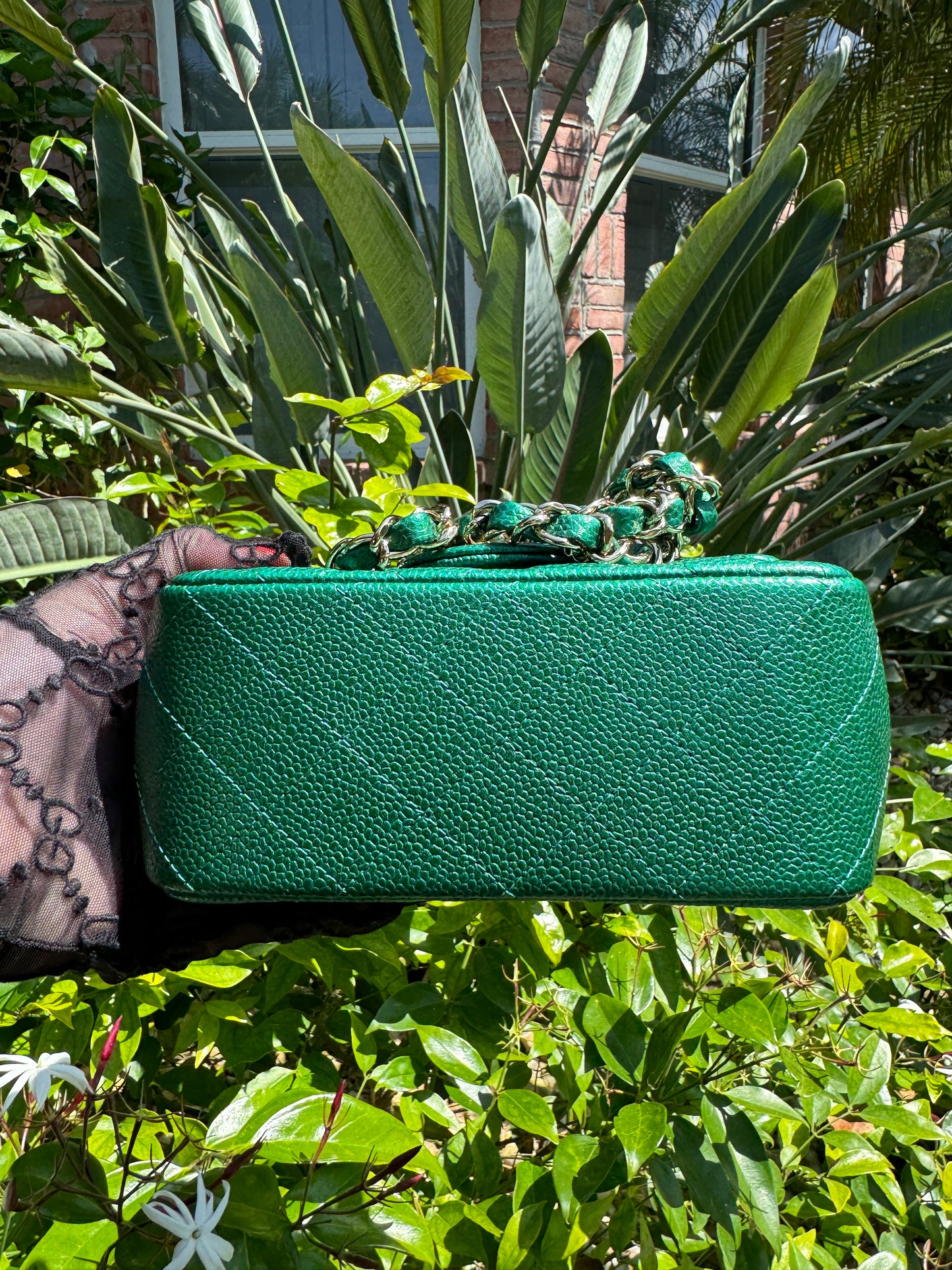 Chanel 18S Emerald Green Mini Square Caviar Flap Bag