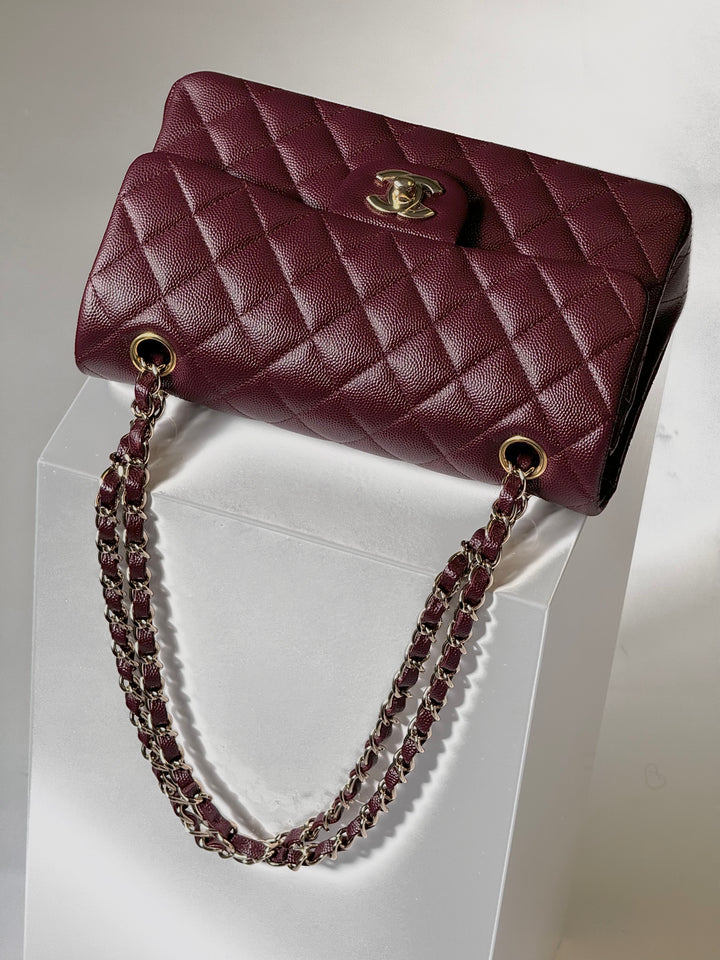 Chanel 21b Small Burgundy Caviar Double Flap