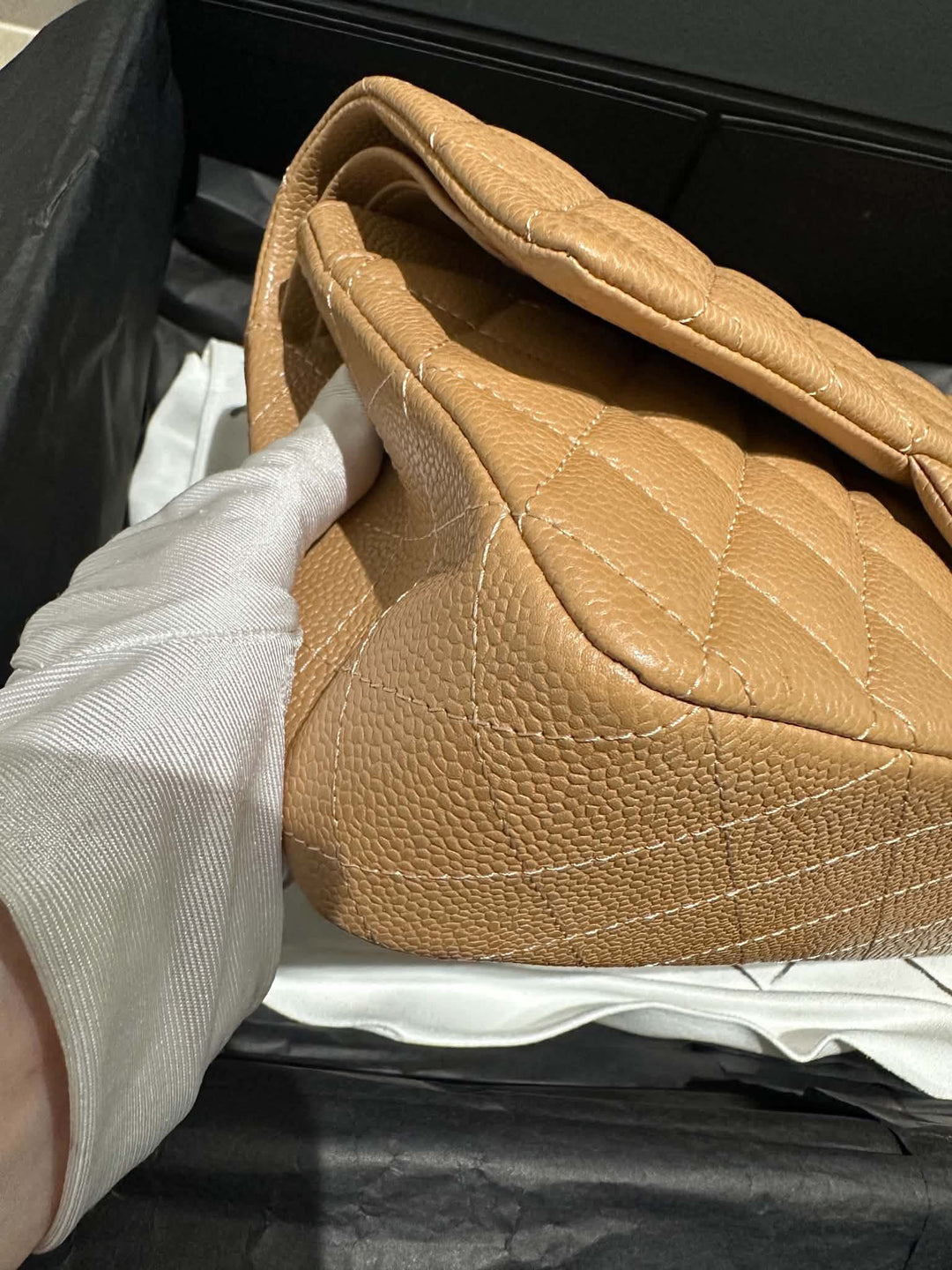 Chanel Medium Classic Flap Bag Dark Beige Caviar Gold Tone Hardware 2018