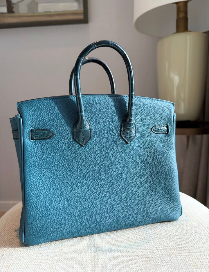 Hermès Birkin 25 Touch Vert Bosphore / Vert Rousseau Togo Leather and Matte Crocodile Gold Hardware 2021