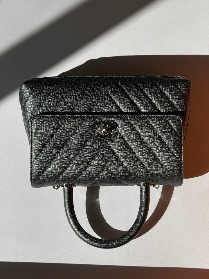 Chanel Small 19K Grey Caviar Coco