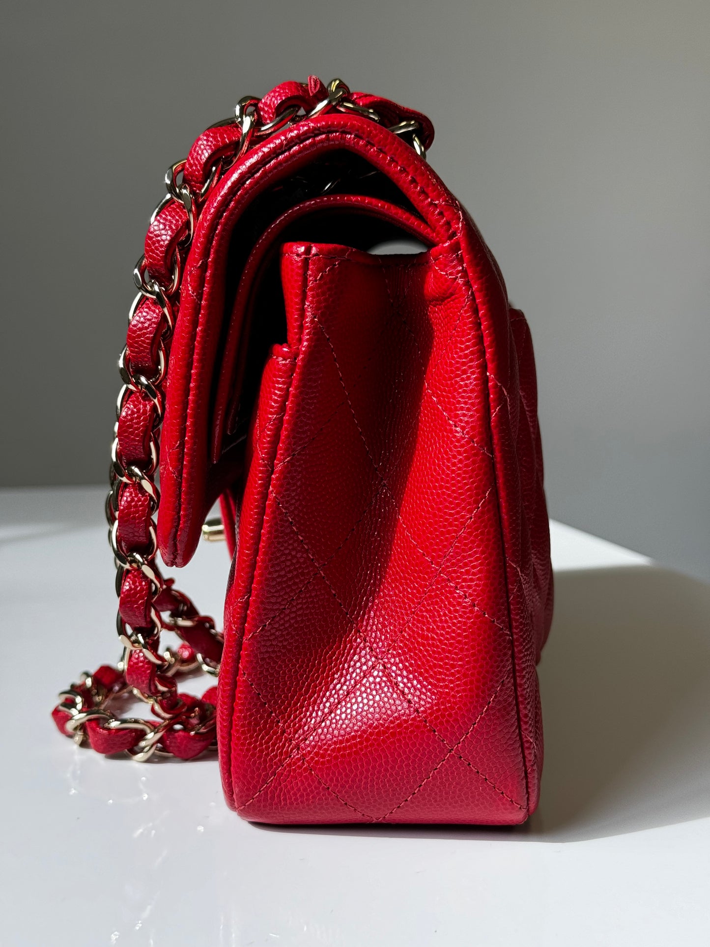 Chanel 19b Small Red Caviar Double Flap Bag