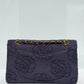 Chanel 1997 Medium 24K Navy Camellia Classic Flap Bag