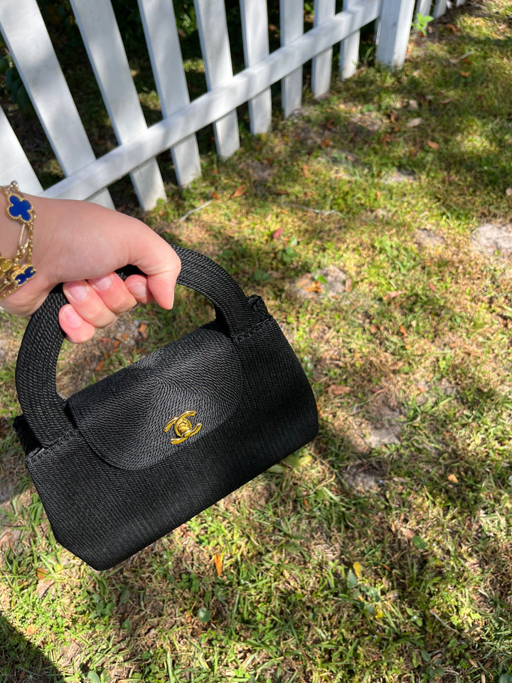 Chanel Vintage Medium Black Rope Kelly Top Handle