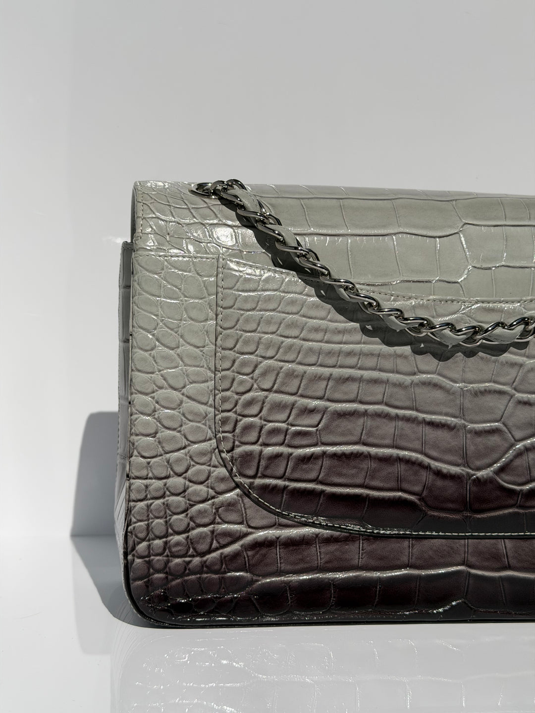 Chanel Jumbo Flap Grey & Black Ombre Alligator Silver Hardware 2015