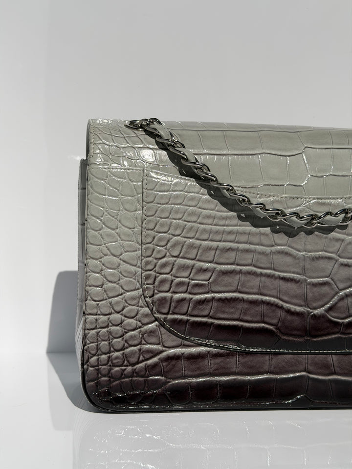 Chanel Jumbo Flap Grey & Black Ombre Alligator Silver Hardware 2015