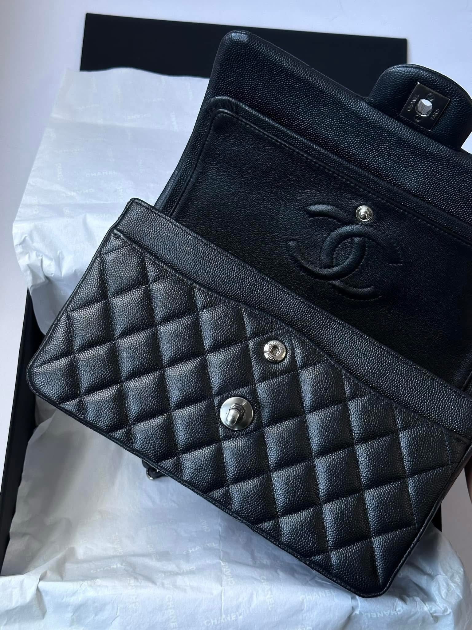 Chanel 18C Small Black Caviar Iridescent Classic Flap Bag + RHW