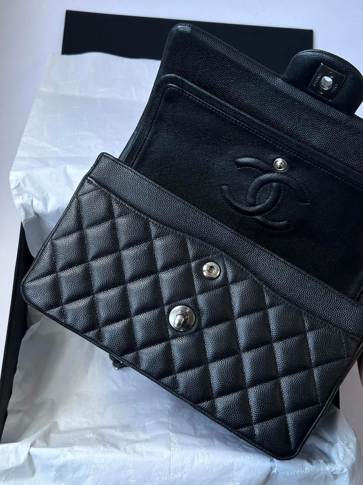 Chanel 18C Small Black Caviar Iridescent Classic Flap Bag + RHW