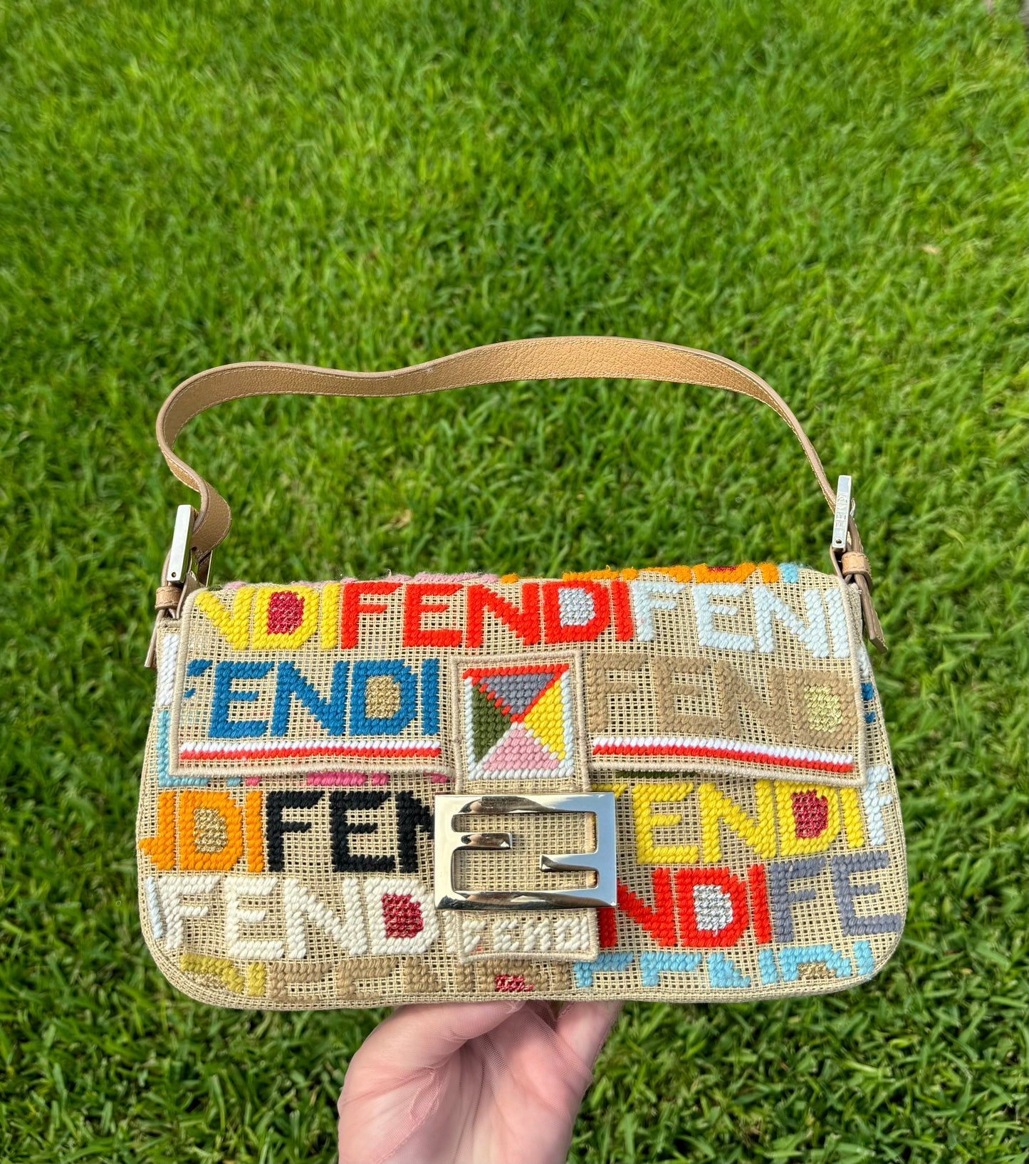 Fendi Multicolor Crochet Logo Baguette