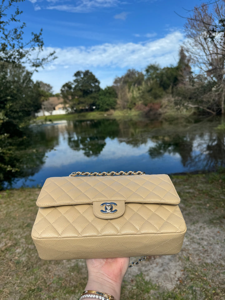 Chanel 2003 Beige Medium Caviar Classic Flap