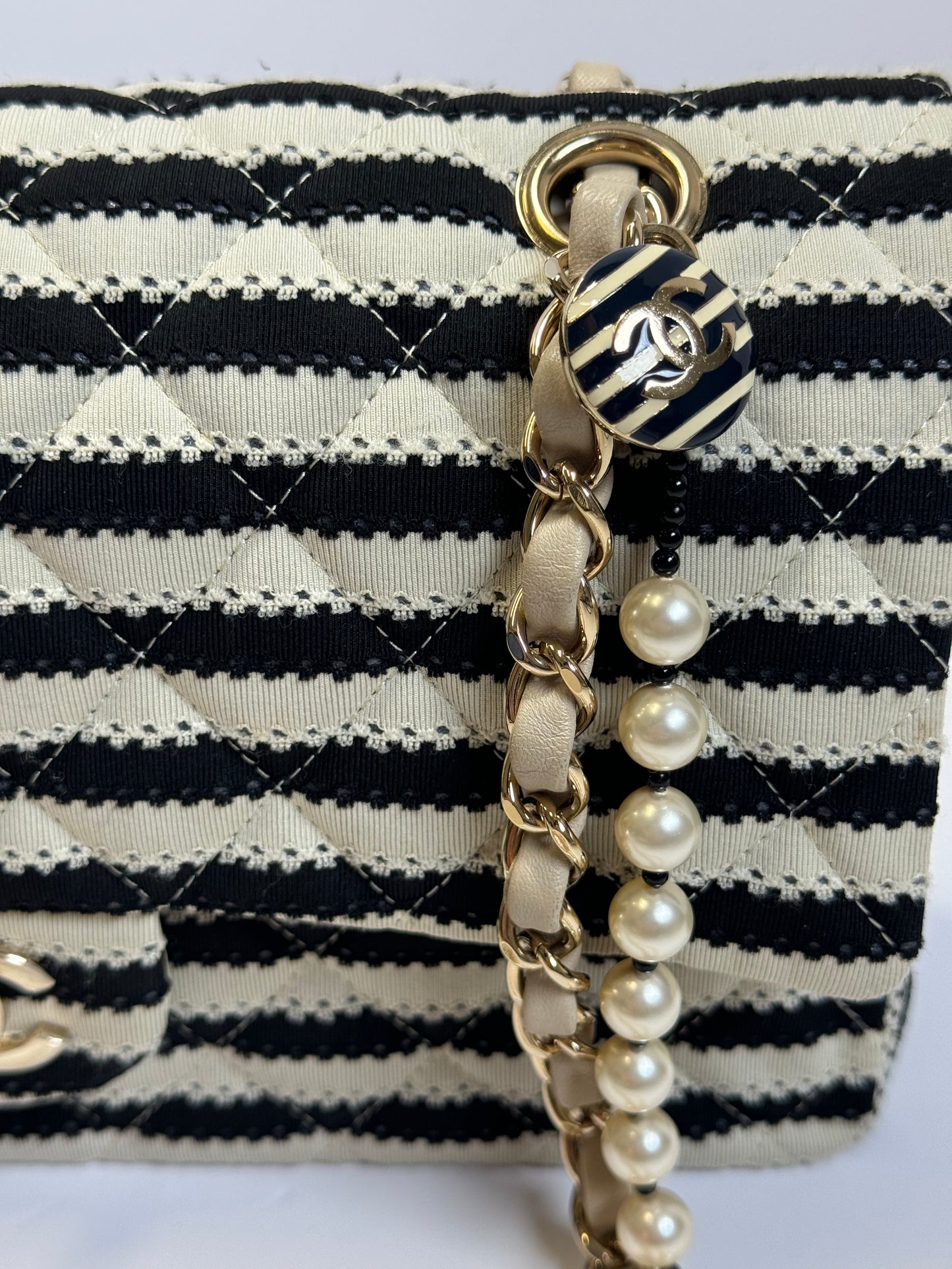 Chanel Ivory/Black Coco Medium Sailor Pearls Double Flap Bag