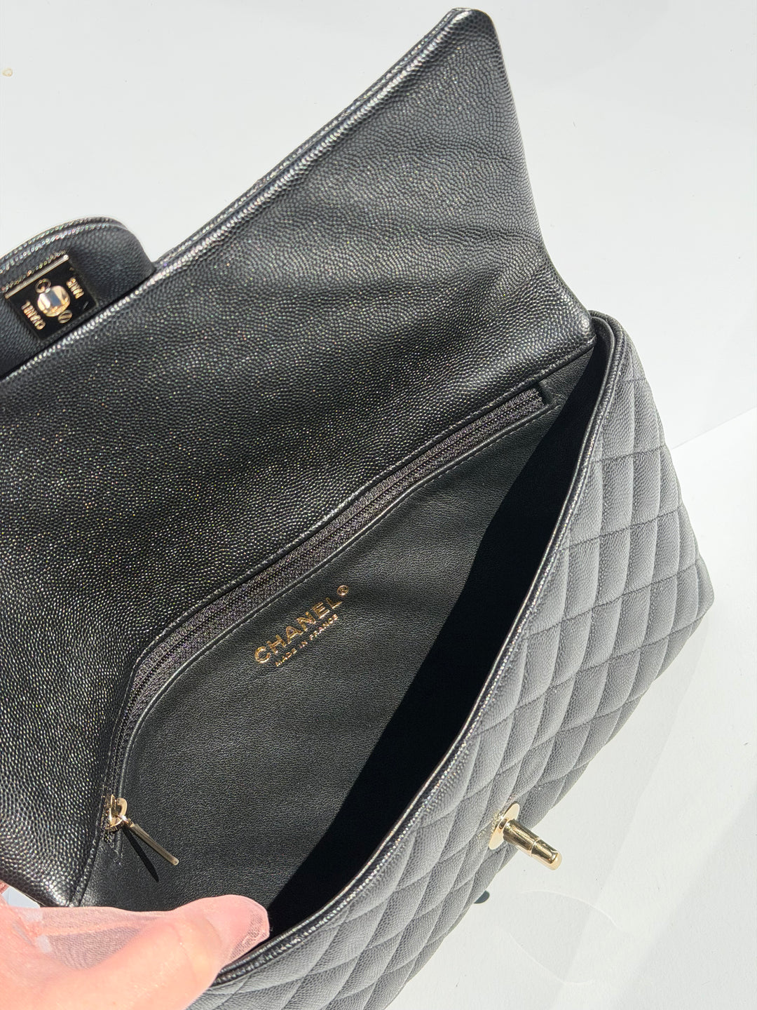 Chanel 18B Black Classic Quilted Caviar Clutch