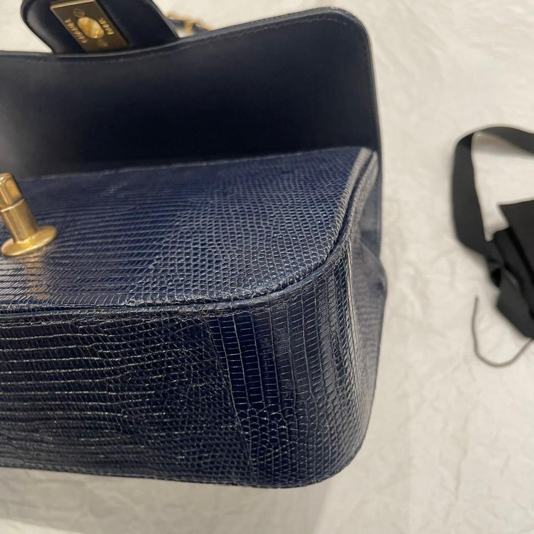 Chanel Navy Blue Lizard Mini Flap Brushed Gold Hardware 2018