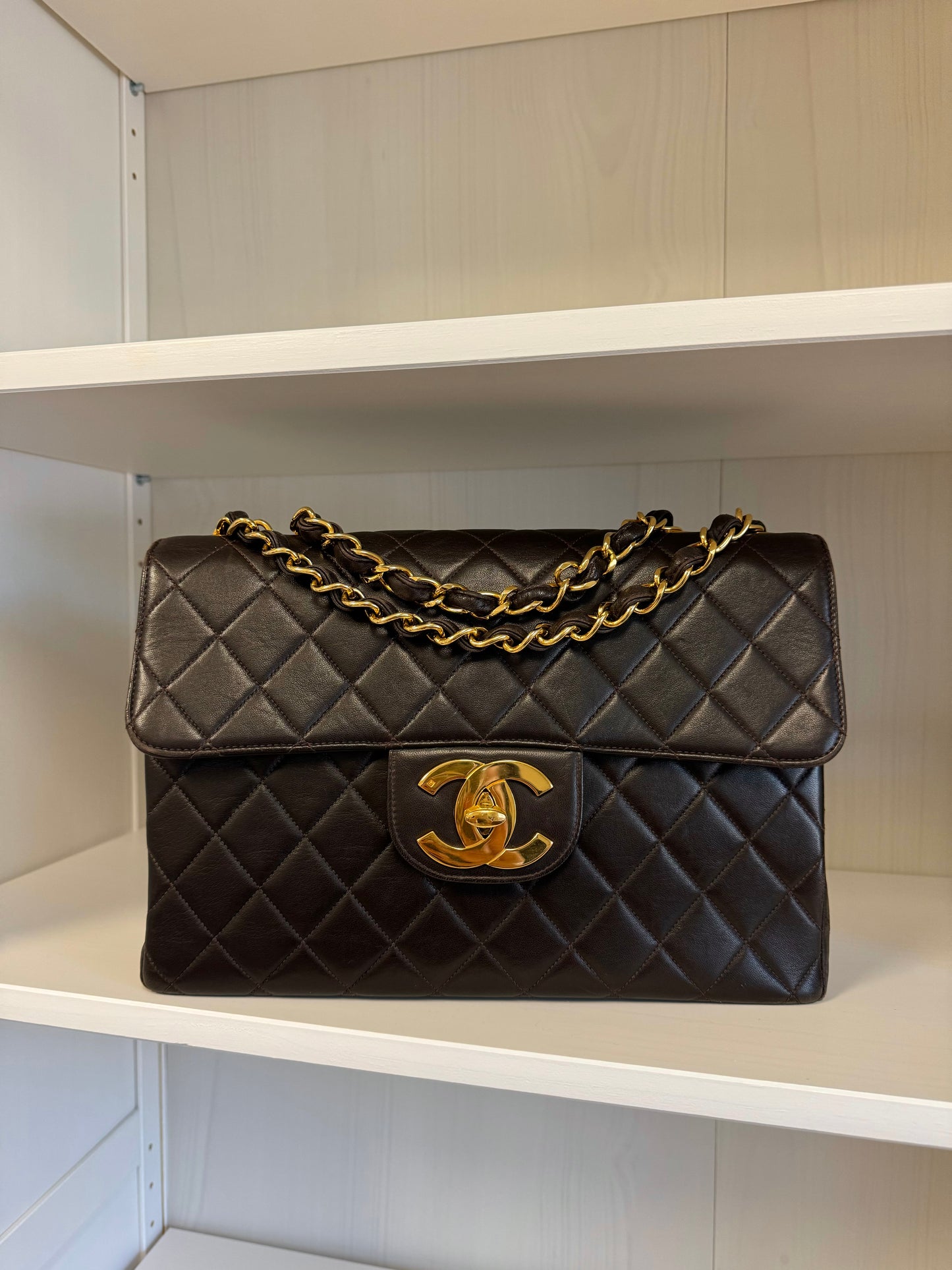 Chanel Chocolate Brown Vintage Lambskin Jumbo Flap Bag