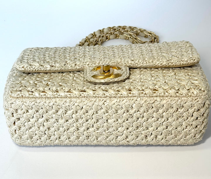 Chanel Raffia Crochet Flap Tan Matte Gold Hardware 18C