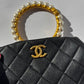 Chanel Black Lambskin Quilted Pearl Clutch