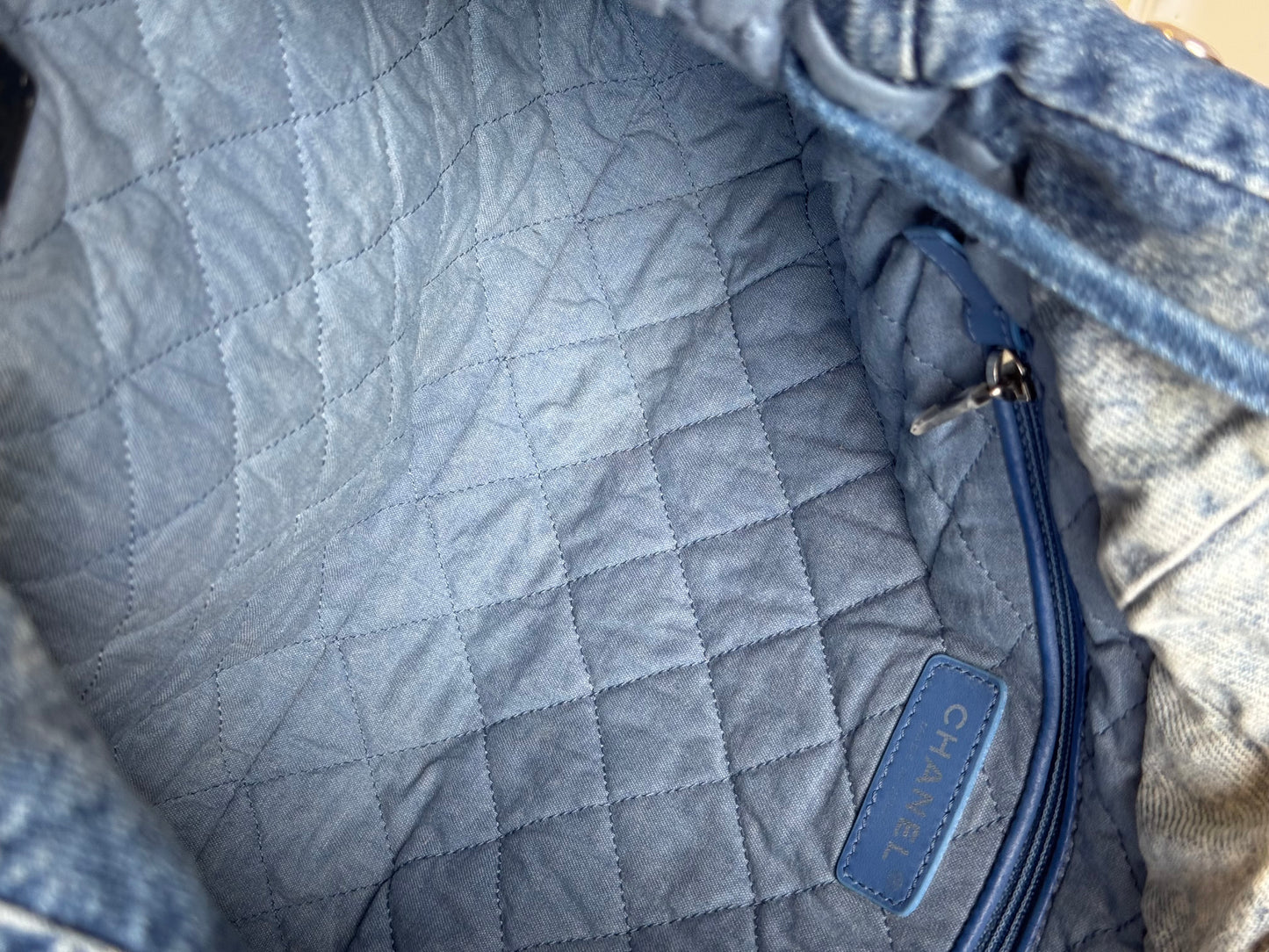 Chanel 23P Small Denim 22 Drawstring Bag