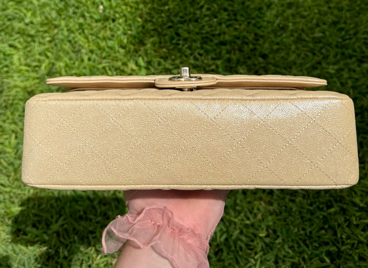 Chanel 19S Beige Iridescent Medium Caviar Classic Flap