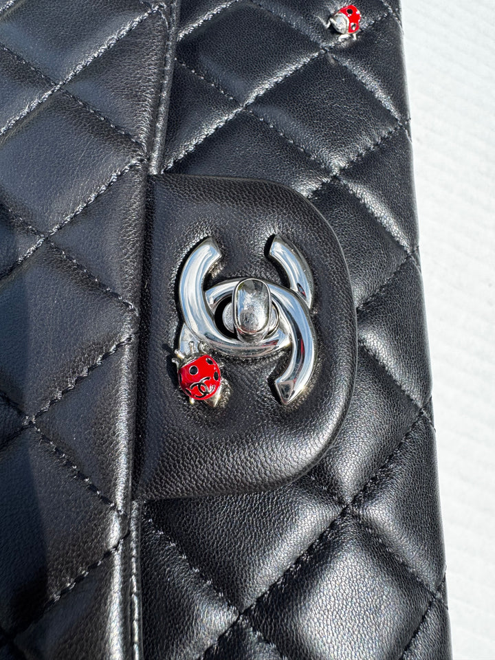 Chanel 2011 Black Ladybug Medium Lambskin Flap Bag