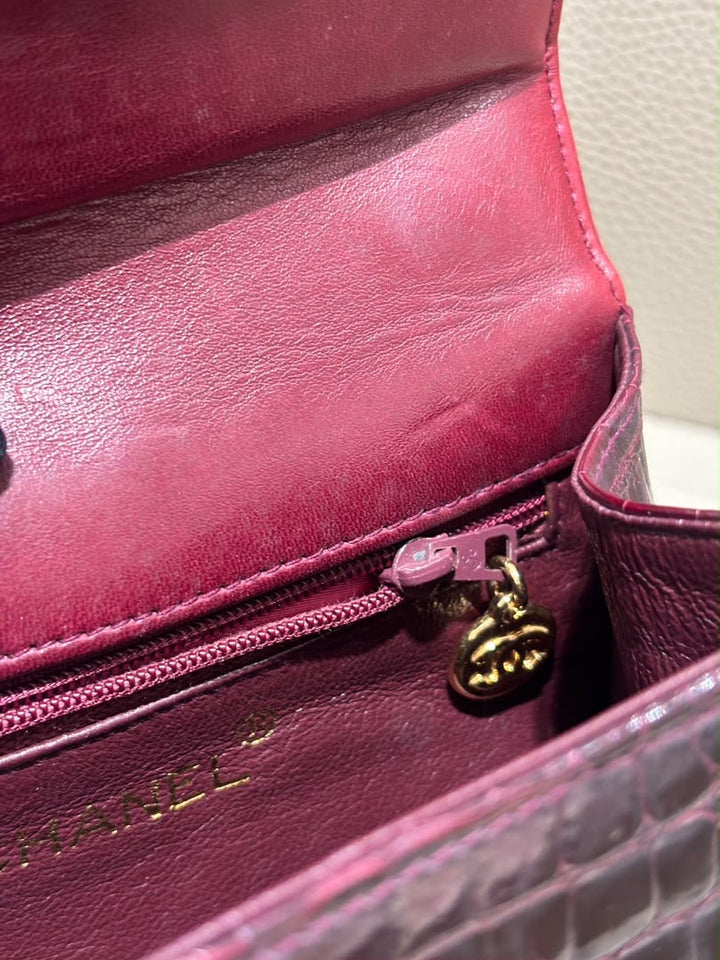 Chanel Mini Kelly Top Handle Bag Bordeaux Alligator 24K Gold-Plated Hardware 1997