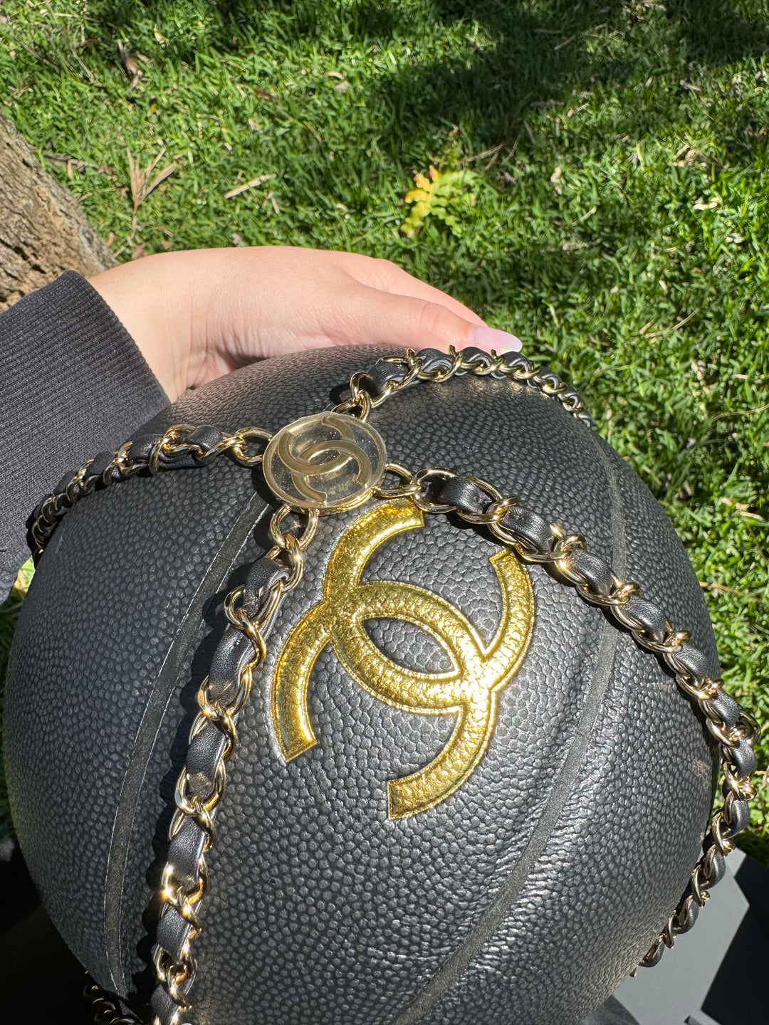 Chanel 2019 Black Rubber Basketball and Black Calfskin Net Chain