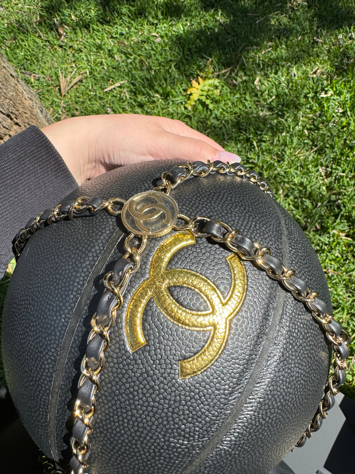 Chanel 2019 Black Rubber Basketball and Black Calfskin Net Chain