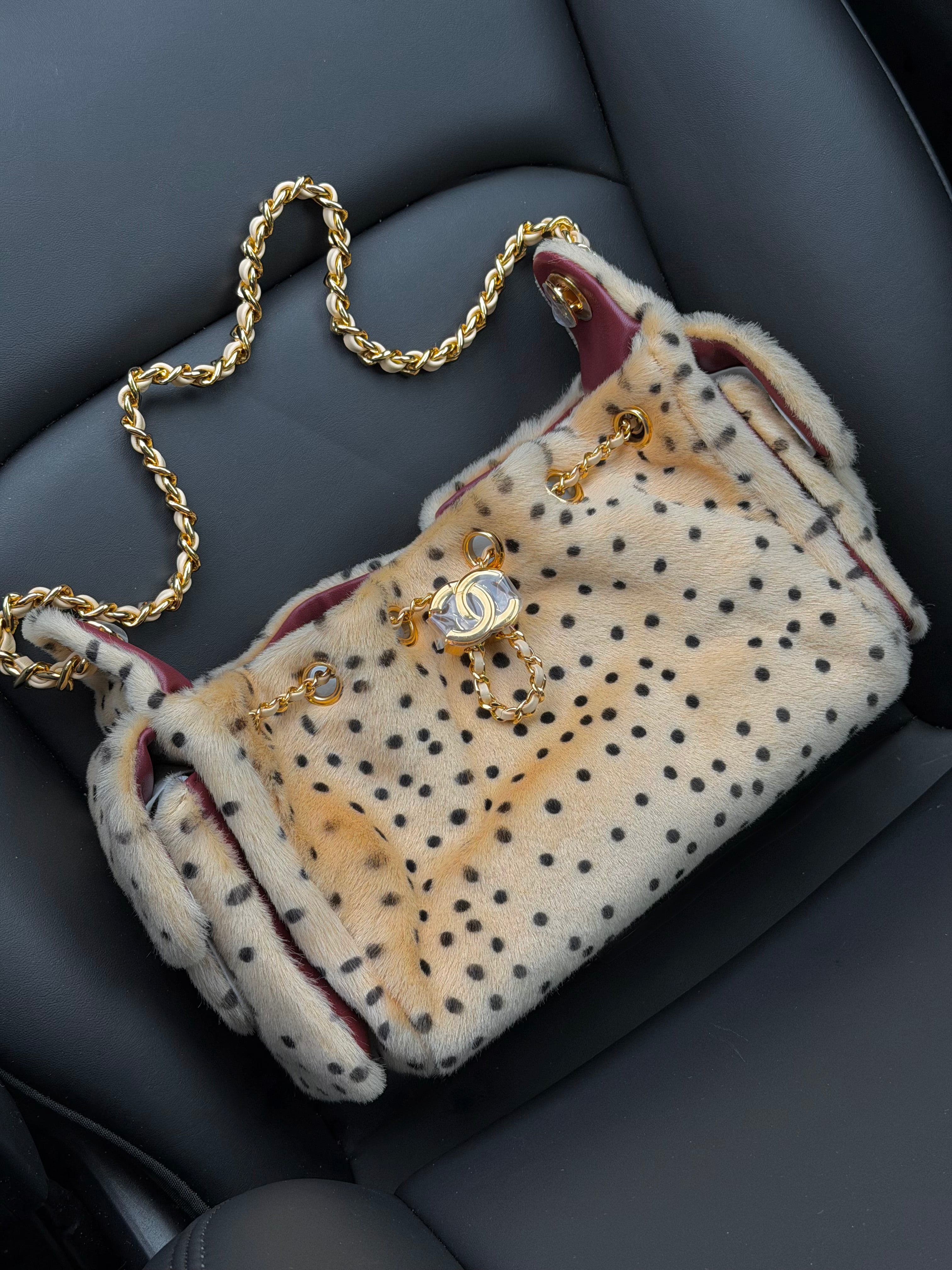 Chanel 25 Mini Handbag Brown Pony Hair Gold Tone Metal Matthieu