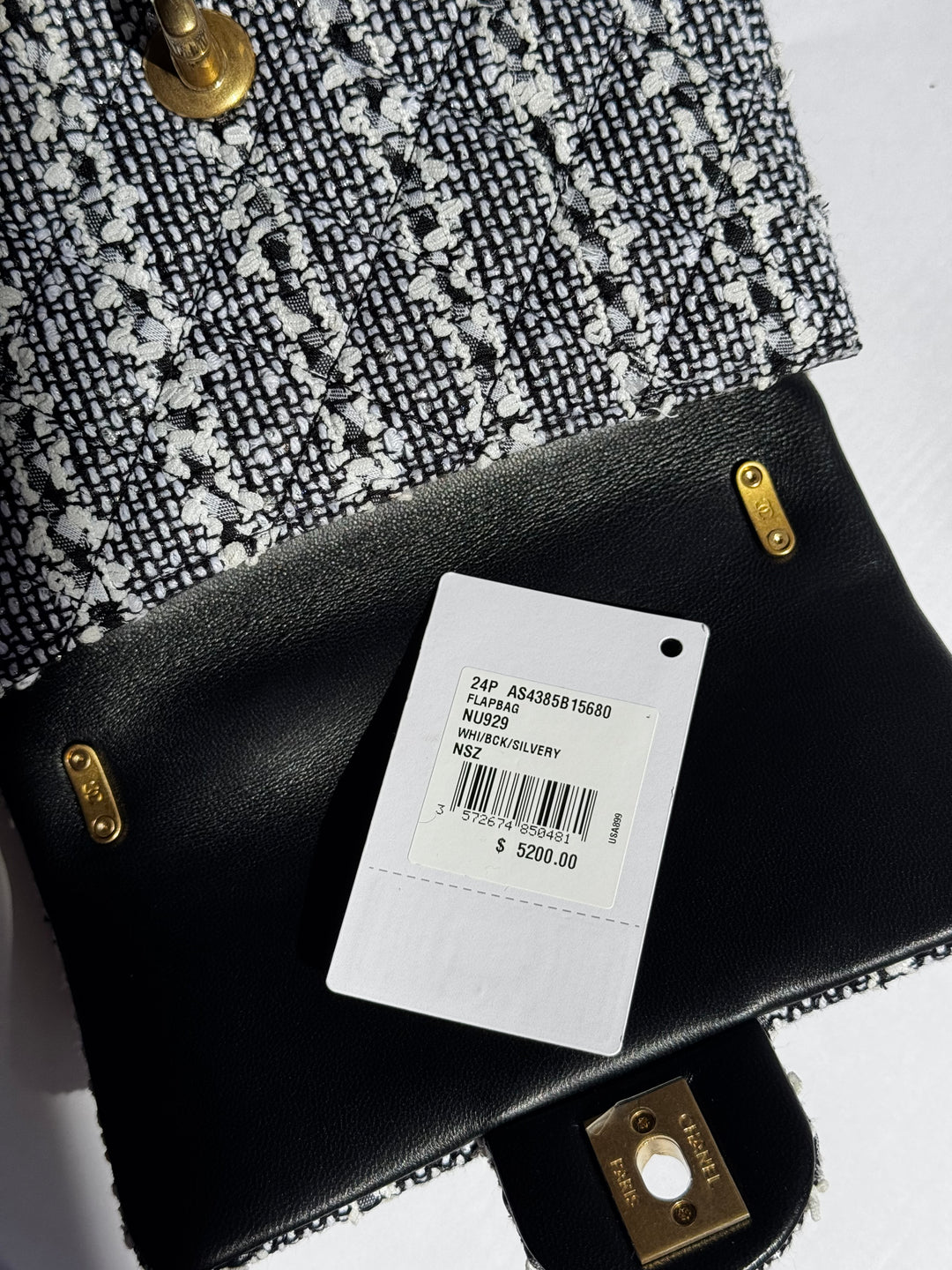 Chanel Black & White Mini Tweed Pearl Flap Bag