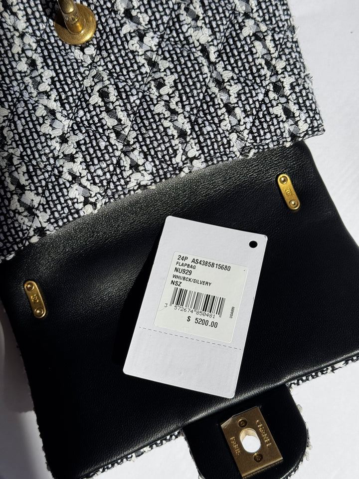Chanel Black & White Mini Tweed Pearl Flap Bag