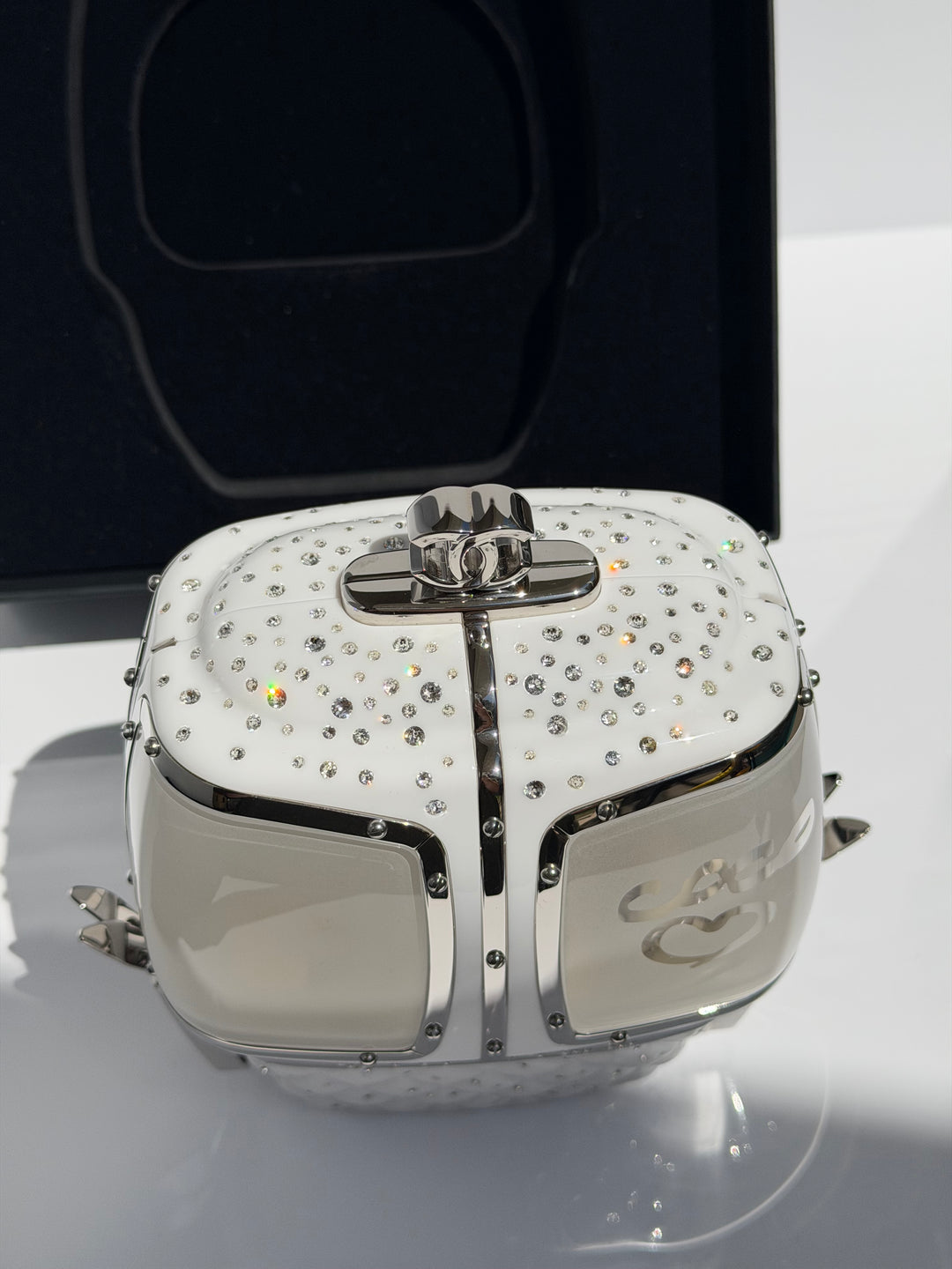 Chanel Ski Gondola Swarovski Minaudière White Silver Hardware 2019