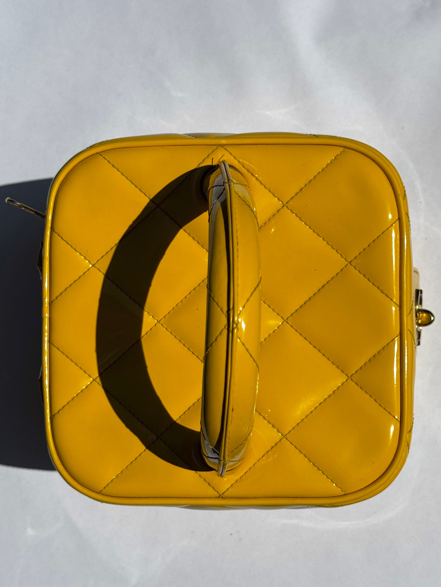 Chanel 1995 Yellow Heart Mirror Vanity Bag