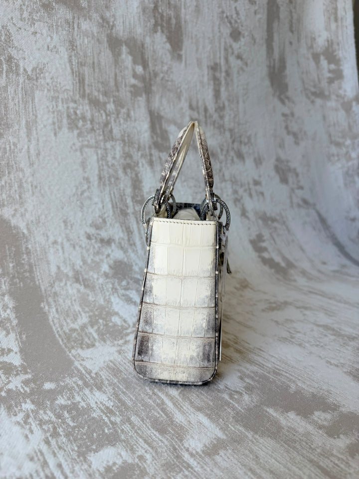 Dior Himalayan Crocodile Mini Lady Dior Top Handle Diamond Gold Hardware 2022