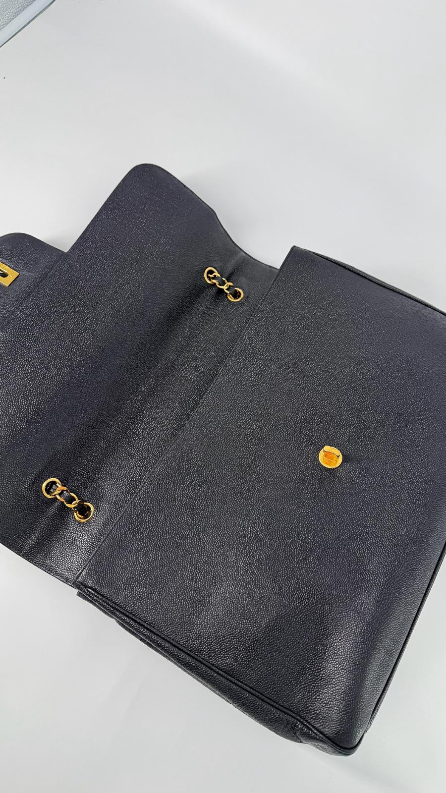 Chanel Vintage Caviar XXL Supermodel Flap Black 24K Gold Plated Hardware 1994