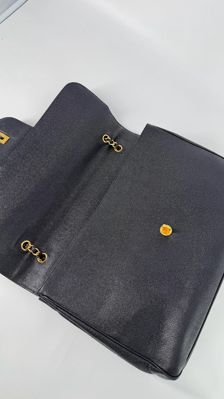 Chanel Vintage Caviar XXL Supermodel Flap Black 24K Gold Plated Hardware 1994