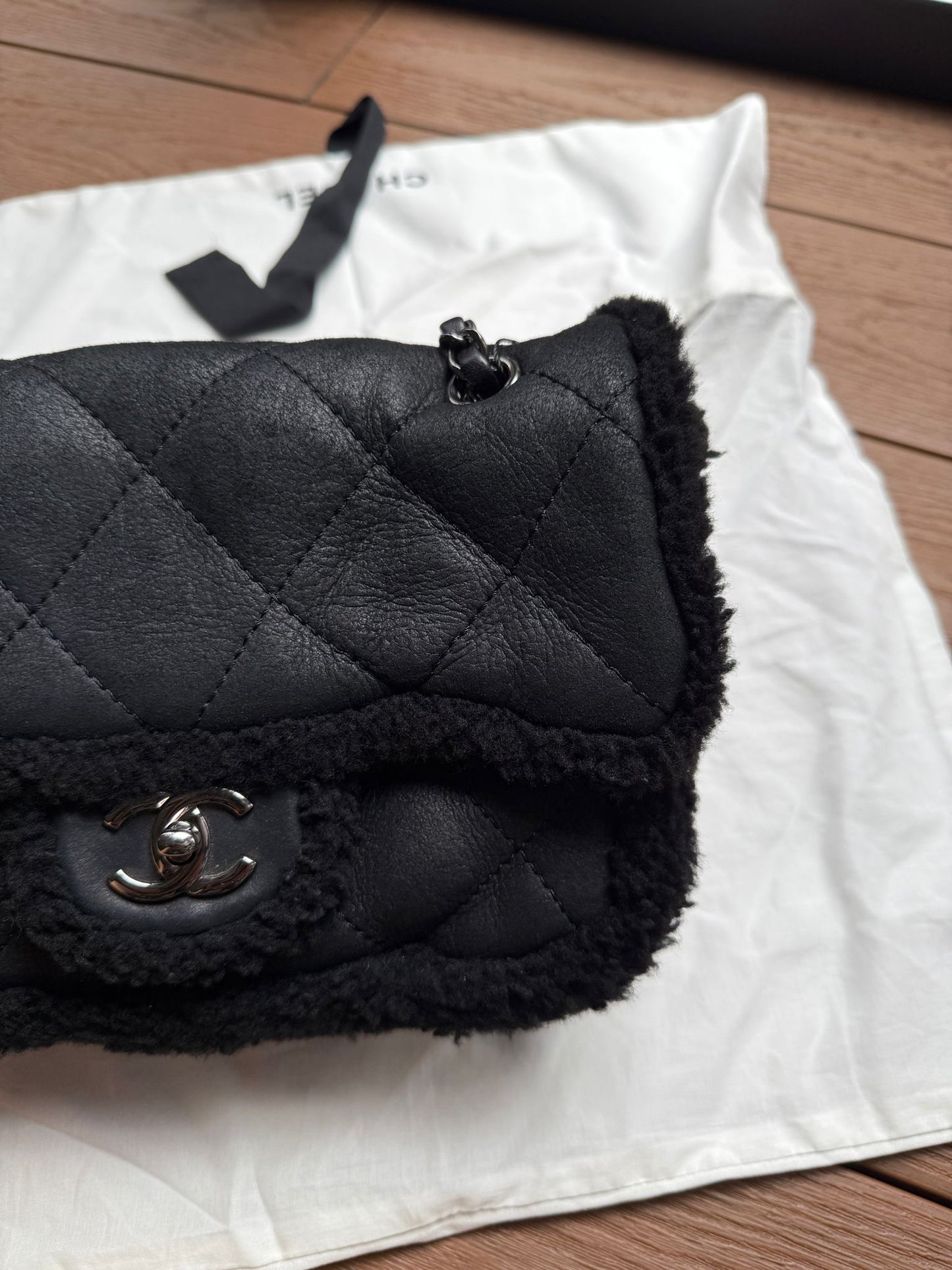 Chanel Medium Black Shearling Coco Neige Flap