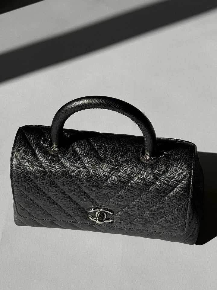 Chanel Small 19K Grey Caviar Coco