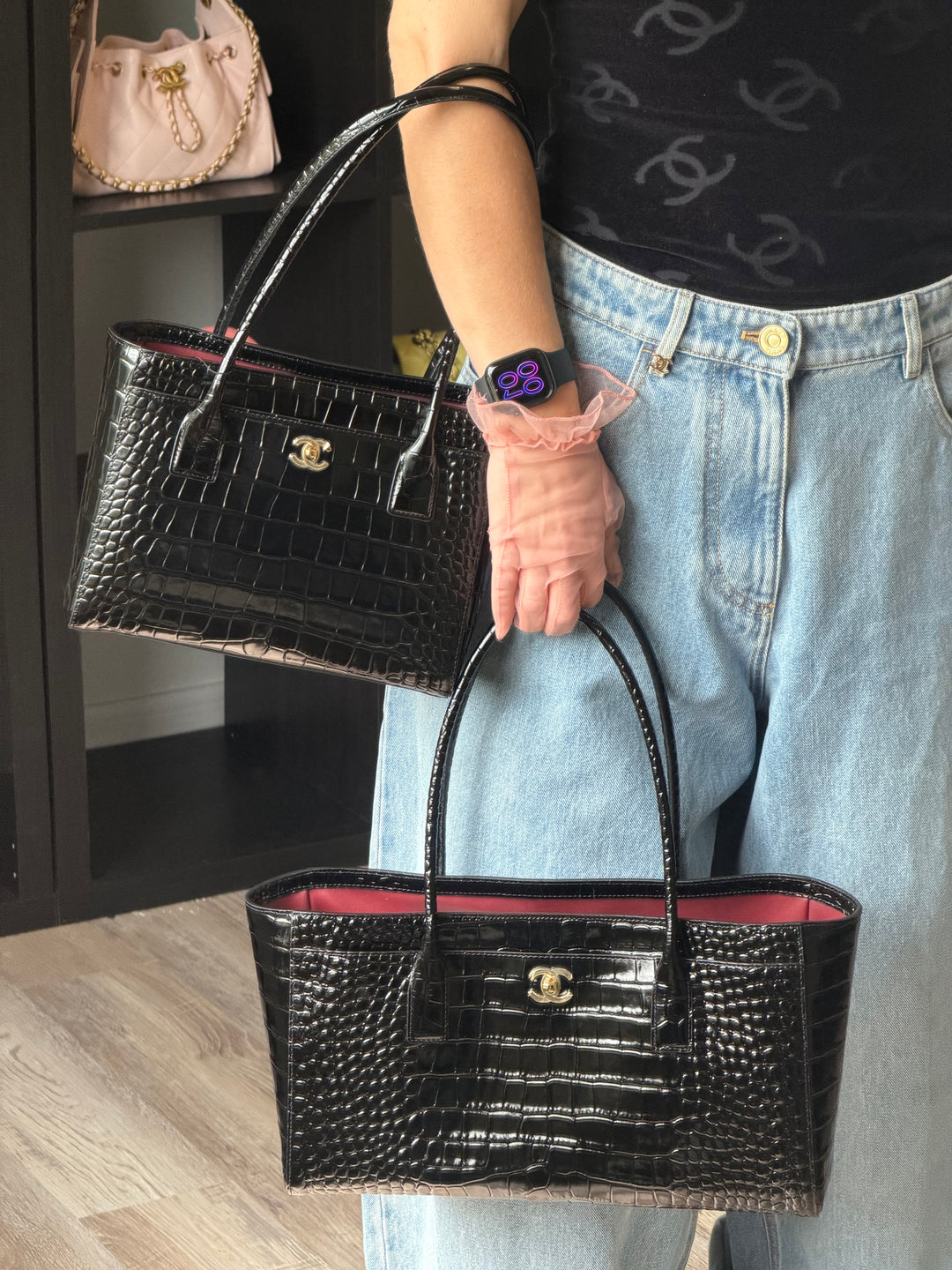 Chanel Small Shopping Bag Crocodile Embossed Calfskin Black 2026