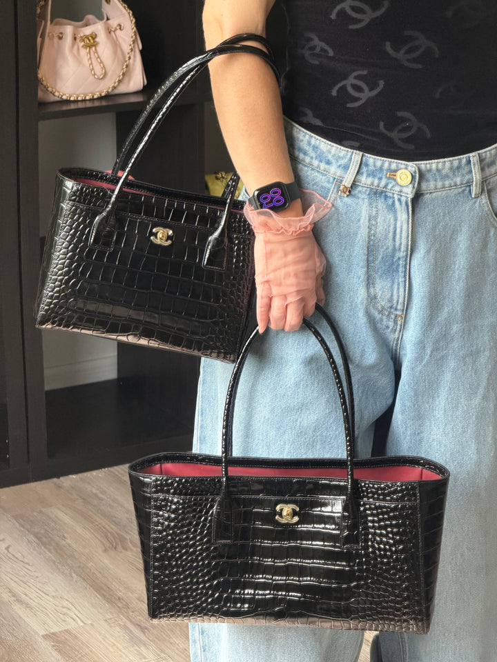 Chanel Small Shopping Bag Crocodile Embossed Calfskin Black 2026