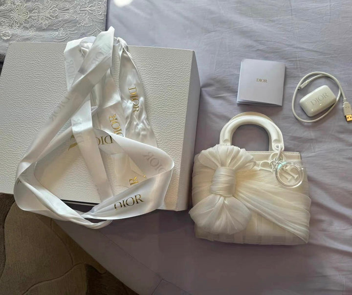 2023 Lady Dior Small White LED Twill Embellished Bag