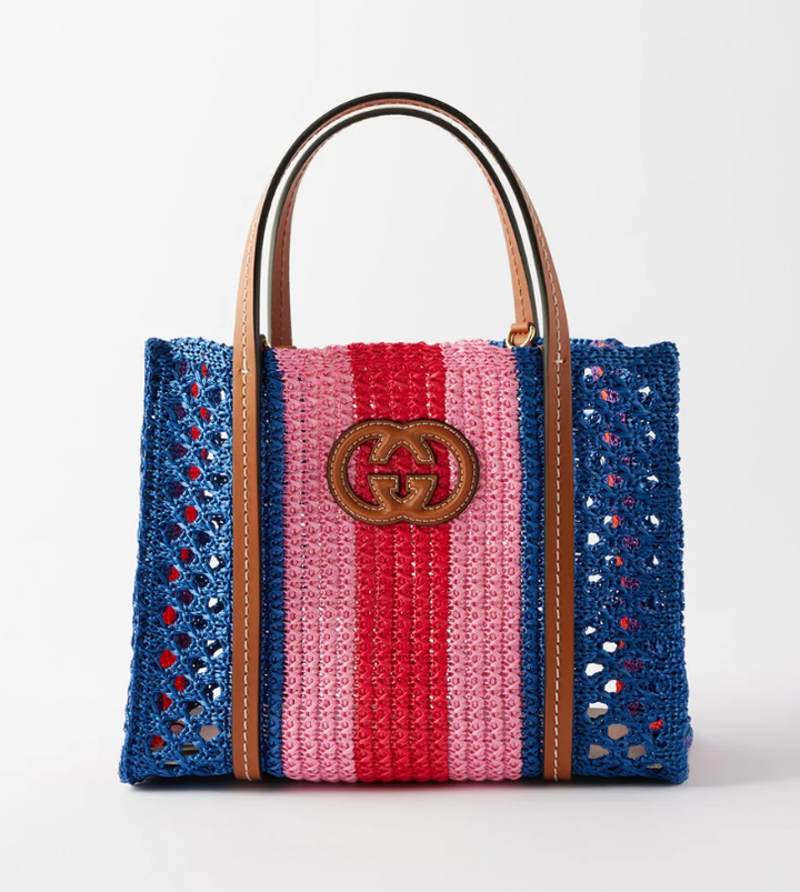 Gucci Interlocking Multicolor Raffia Tote Bag