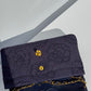 Chanel 1997 Medium 24K Navy Camellia Classic Flap Bag