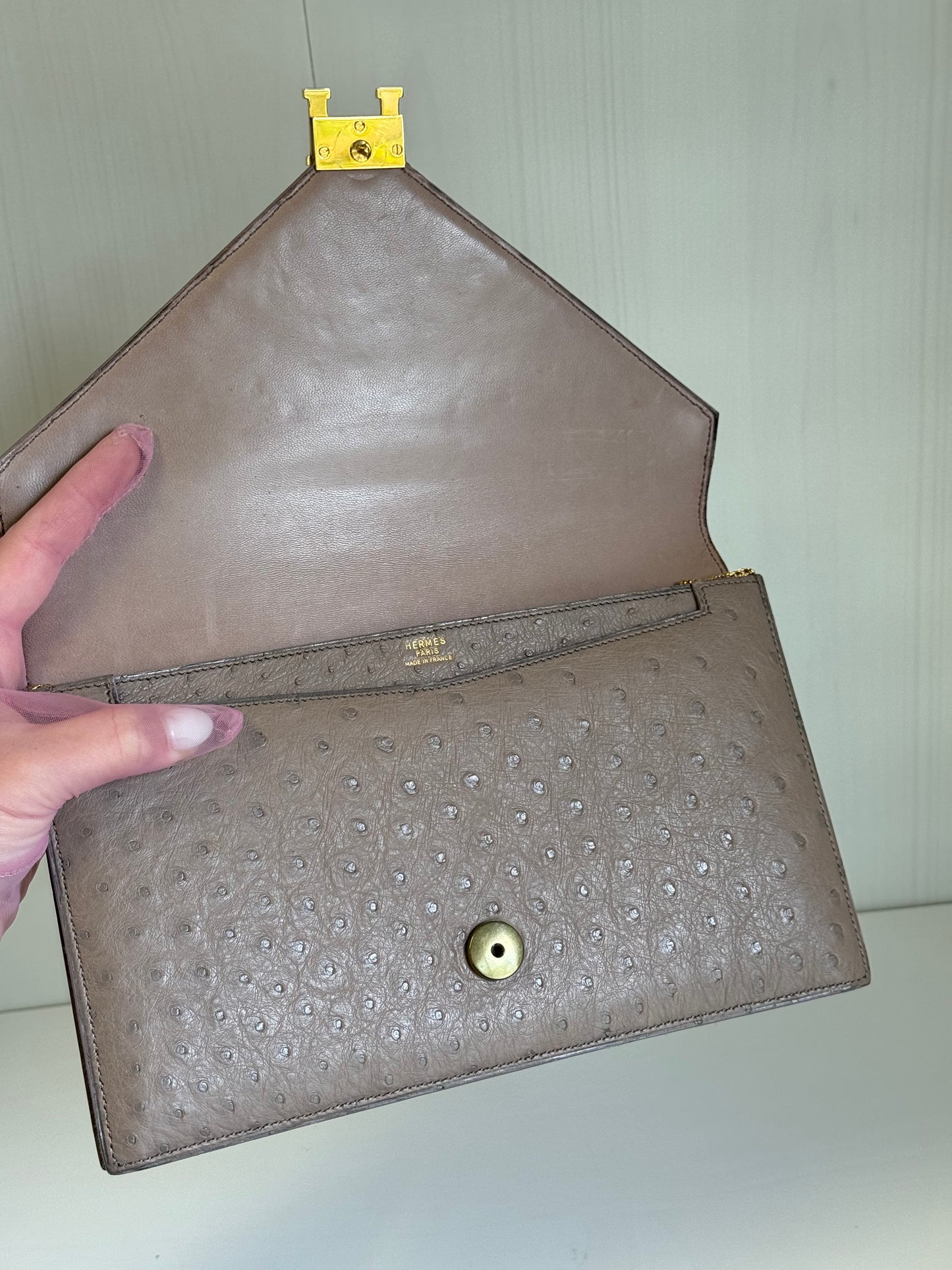 Hermes 1982 Ostrich Lydie 2 Ways Clutch Bag