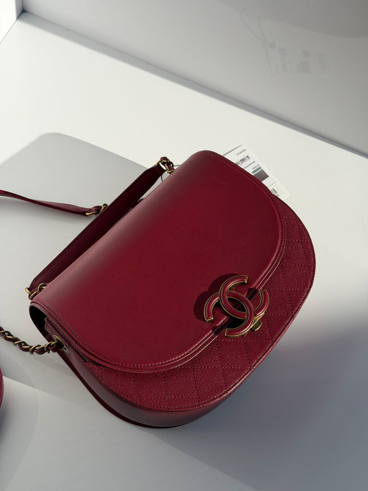 Chanel 17B Small Burgundy Coco Curve Messenger Flap Bag