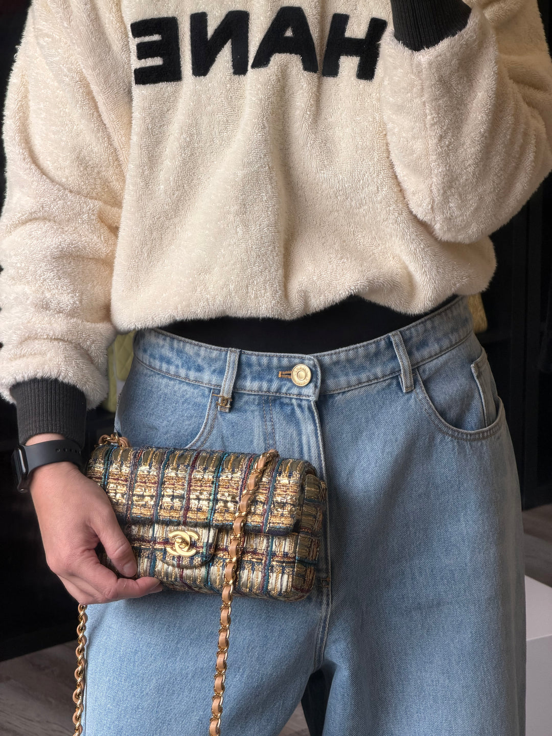 Chanel 19A Egyptian Mini Rectangular Flap Multicolor Tweed with Gold Hardware 2019