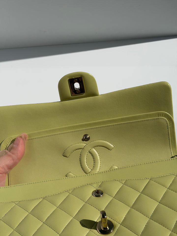 Chanel Medium Classic Flap Bag Pistachio Green Lambskin Gold Tone Hardware 2021