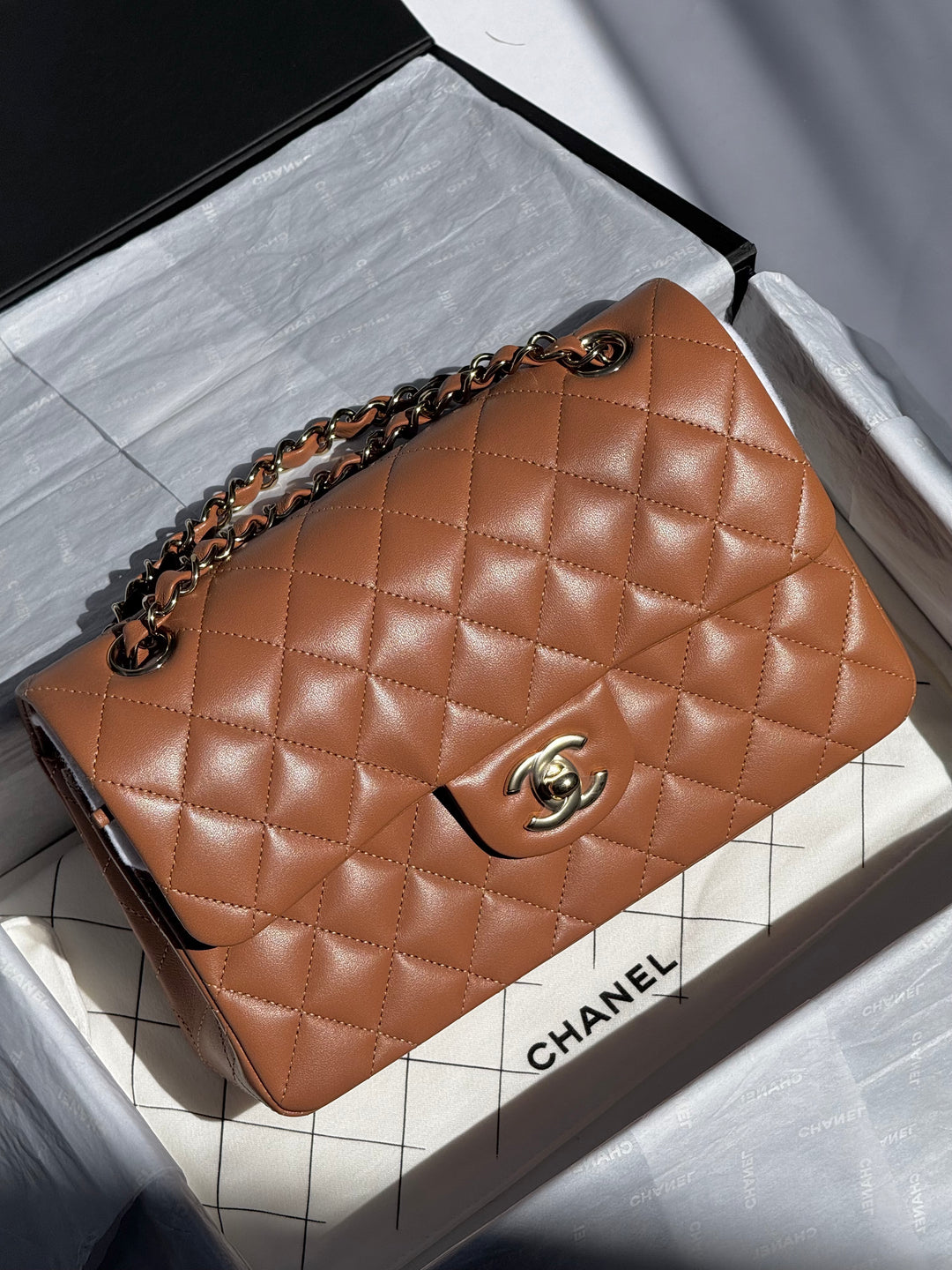 Chanel 22S Small Caramel Lambskin Classic Flap Bag + LGHW