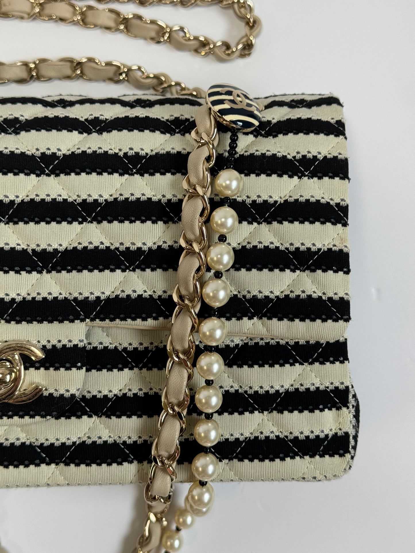 Chanel Ivory/Black Coco Medium Sailor Pearls Double Flap Bag