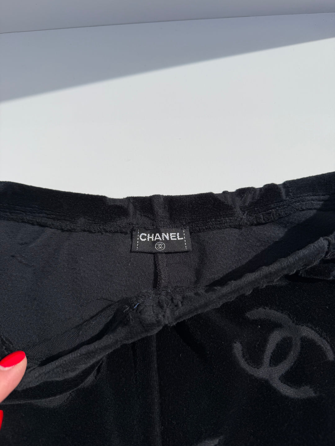 Chanel Spring 1996 Black Velour Top and Bottom Set