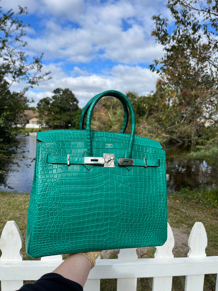 Hermes Malachite Matte Croc Birkin 35 PHW